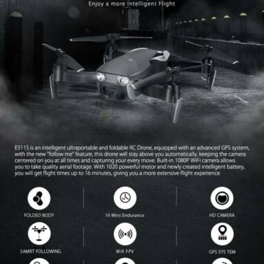 €63 with coupon for Eachine E511S GPS Dynamic Follow WIFI FPV With 720P Camera 16mins Flight Time RC Drone Quadcopter – 5G WiFi 1080P Three Batteries from EU CZ warehouse BANGGOOD