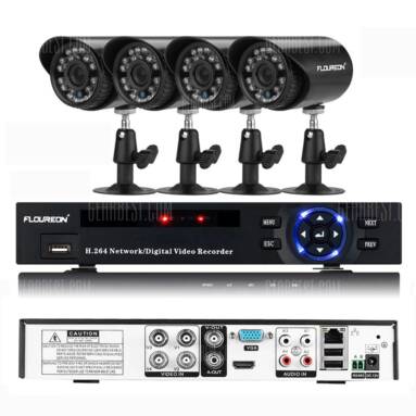 $69 with coupon for FLOUREON P4-E4004H-US DVR and IR-CUT Camera Security Kit  –  BLACK from GearBest