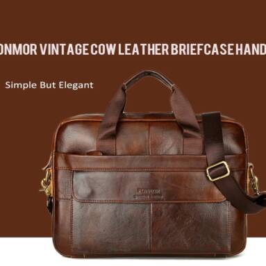 $34 with coupon for FONMOR Vintage men’s Cow Leather Briefcase Laptop Briefcase – Deep Coffee from GearBest