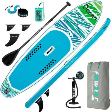 €245 with coupon for FunWater Inflatable Stand Up Paddle Board 350x84x15CM Complete Accessories Inflatable Paddle Board With Adjustable Paddle Pump ISUP Travel Backpack Lead Waterproof Bag from US / EU CZ warehouse BANGGOOD