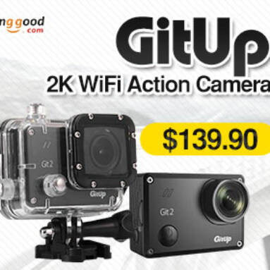 $20 OFF for GitUp Git 2 2K WiFi Action 1440P 1.5 inches LCD Git2 Camera Novatek 96660 Chipset IMX206 16.0MP Image Sensor from HongKong BangGood network Ltd.