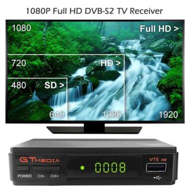 $24 with coupon for GTMEDIA V7S HD DVB-S2 Set Top Box TV Receiver 1080P US Plug from TOMTOP