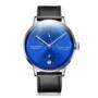 GUANQIN Men Leather Band Automatic Mechanical Watch  -  BRIGHT BLACK FRAME + BLUE LENS 