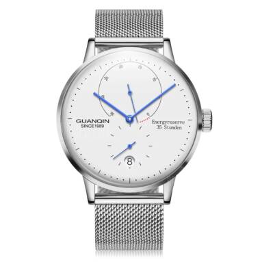 $51 with coupon for GUANQIN Men Steel Net Band Automatic Mechanical Watch  –  SILVER WHITE from Gearbest