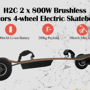 €411 with coupon for H2C 2 x 800W Brushless Motors 4-wheel Electric Skateboard – BLACK US from GearBest