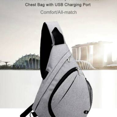 $11 with coupon for HUWAIJIANFENG Men Chest Bag with USB Charging Port – DARK SLATE BLUE from GearBest