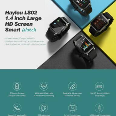 €16 with coupon for Haylou LS02 1.4inch Ture Color Large Screen 320ppi Resolution 12 Sports Modes 30Days Long Standby bluetooth 5.0 Smart Watch Global Version from BANGGOOD