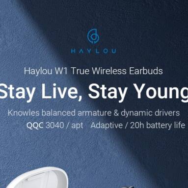 €29 with coupon for Haylou W1 TWS bluetooth V5.2 Earphone QCC3040 APT Adaptive Stereo Earbuds Dual Drivers Knowles Balanced Armature Dynamic Wireless Headphone with 4 Mic Clear Calls from BANGGOOD