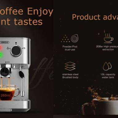 €137 with coupon for HiBREW H10 Espresso Machine Powerful 20 Bar Pump inox Coffee Machine Semi Automatic ESE Pods and Ground Coffee with Milk Frother Steam Wand, Espresso and Cappuccino Machine from EU warehouse GEEKBUYING