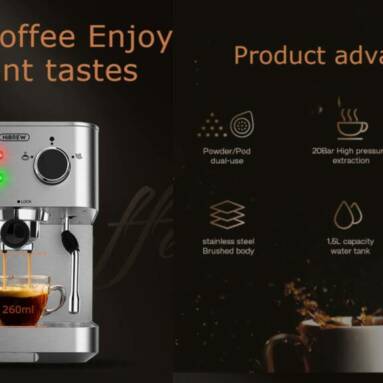 €136 with coupon for HiBREW H10 Espresso Machine Powerful 20 Bar Pump inox Coffee Machine Semi Automatic ESE Pods and Ground Coffee with Milk Frother Steam Wand, Espresso and Cappuccino Machine from EU warehouse GEEKBUYING