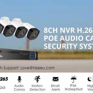 €190 with coupon for Hiseeu 4Pcs POE H.265+ Security IP Cameras 8CH 5MP NVR Camera System Support Audio Night Vision 10m IP66 Waterproof Onvif from EU CZ warehouse BANGGOOD