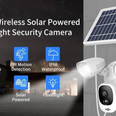 €65 with coupon for Hiseeu Solar Powered Floodlight Camera Wireless Security Camera from BANGGOOD