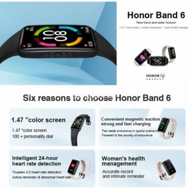 €29 with coupon for Huawei Honor Band 6 1.47 inch AMOLED Touch Screen 10 Kinds of Professional Sports Fitness Tracker Heart Rate Blood Oxygen Monitor Long Standby Smart Watch from EU Warehouse GSHOPPER