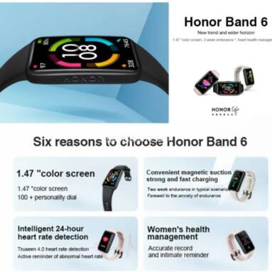 €29 with coupon for Huawei Honor Band 6 1.47 inch AMOLED Touch Screen 10 Kinds of Professional Sports Fitness Tracker Heart Rate Blood Oxygen Monitor Long Standby Smart Watch from EU Warehouse GSHOPPER