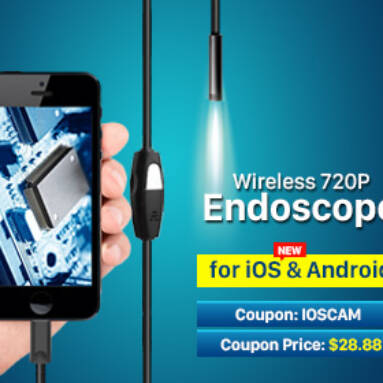 10% OFF for iOS & Android Wireless Mini 720P IP66 Tube Endoscope Camera 6 LED for Smart Phone Tablet iPhone from HongKong BangGood network Ltd.