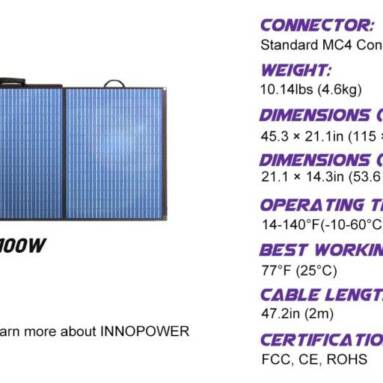 €242 with coupon for INNOPOWER SX100 100W Foldable Solar Panel from EU warehouse BUYBESTGEAR
