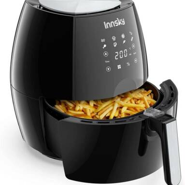€59 with coupon for Innsky 5.5 Liters Hot Air Fryer, 8 Preset Functions, Multilingual Cookbook, 1700W Multifunctional Oil Free Fryer with LCD Touch Screen, BPA & PFOA Free from EU warehouse GSHOPPER