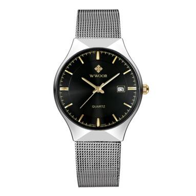 $3 Off WWOOR 2016 Ultra Thin Dial Fashion Mesh Stainless Steel Watches Calendar Quartz Analog Men Casual  30M Water-Proof + Watch Box,free shipping $12.99(Code:WWOOR1) from TOMTOP Technology Co., Ltd