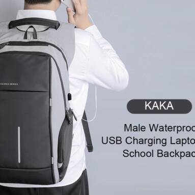 $25 with coupon for KAKA Waterproof USB Charging Laptop School Backpack – BATTLESHIP GRAY from GearBest