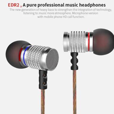 $2 with coupon for KZ EDR2 Mega Bass In-ear HiFi Earphones with Microphone from GearBest