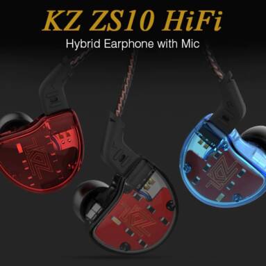 $27 with coupon for KZ ZS10 HiFi Hybrid Earphone Black with Mic – WITH MICROPHONE from GearBest