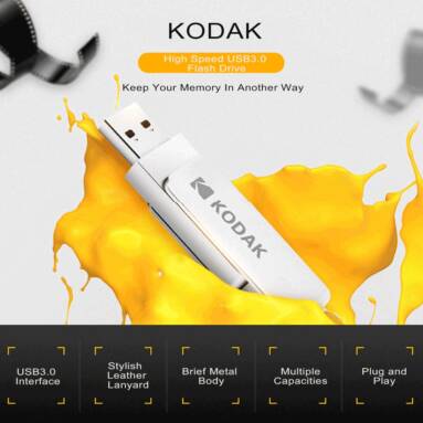 $6 with coupon for Kodak K133 Metal USB3.0 Flash Drive Rotary Leather Rope Chain U Disk SILVER 32GB from GearBest