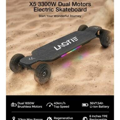 €461 with coupon for LAOTIE® X5 1650W*2 36V 7.5AH 10S3P Dual Motor Electric Skateboard 6 inch Wheel 40km/h Top Speed 20km Mileage Range 150kg Max Load from EU CZ warehouse BANGGOOD