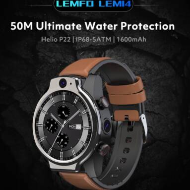 €144 with coupon for LEMFO LEM14 4G+64G 4G Network Watch Phone 5ATM Waterproof 1600 mAh Battery 13MP Dual Camera Face Unlock Smart Watch from BANGGOOD