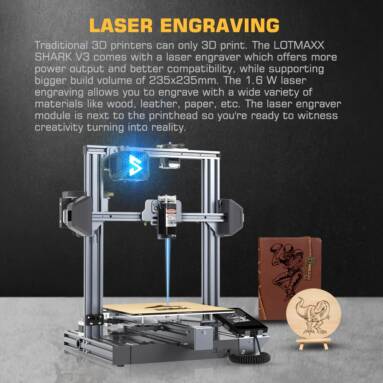 €359 with coupon for LOTMAXX SHARK V3 3D Printer Laser Engraving 2-in-1 Multifunctional Desktop 3D Printer Kit from EU warehouse GEEKBUYING
