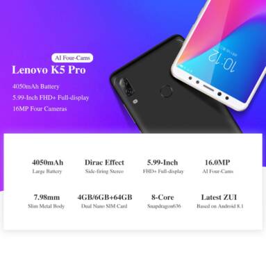 $104 with coupon for Lenovo K5 Pro 4G Smartphone 4GB RAM 64GB ROM Global Version from BANGGOOD