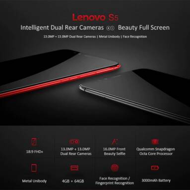 $84 with coupon for Lenovo S5 4G Phablet 4GB RAM – BLACK from GearBest