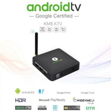 $54 with coupon for MECOOL KM8 Google Certified Android TV Box with Voice Remote – BLACK EU PLUG from GearBest