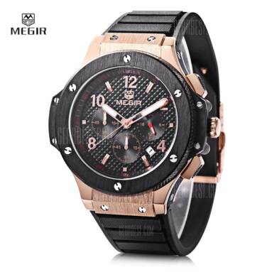 $15 with coupon for MEGIR 3002G Date Function Male Quartz Watch  –  BLACK BAND BLACK GOLD from GearBest