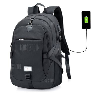 $15 with coupon for Men Casual Durable Canvas Backpack with USB Port from GearBest