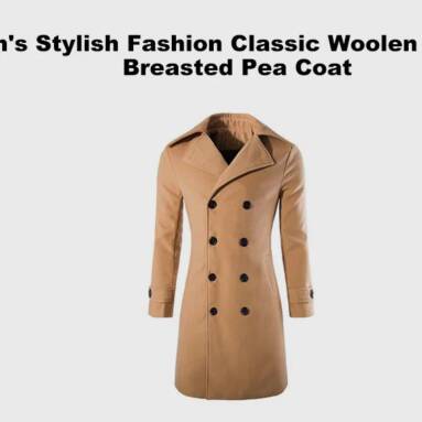 $27 with coupon for Men’s Stylish Fashion Classic Woolen Double Breasted Pea Coat from GearBest
