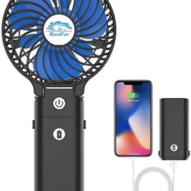 €18 with coupon for Mini Handheld Desktop Folding Fan Power Bank 3 Wind Speed 5200mAh Battery Capacity USB Charging from BANGGOOD