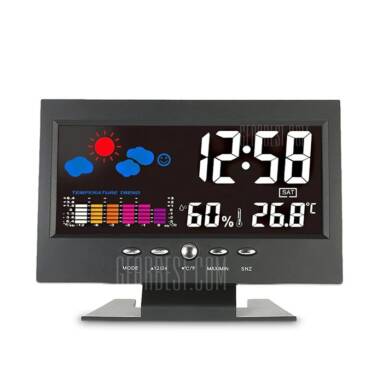 $11 flashsale for Multipurpose LCD Digital Weather Station Clock  –  BLACK from GearBest