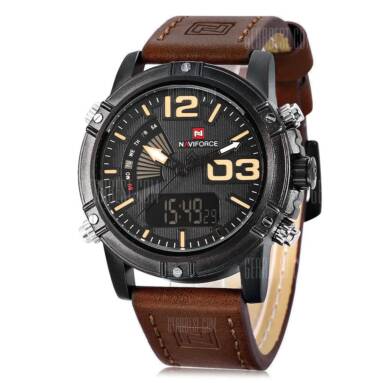 $15 with coupon for NAVIFORCE NF9095M Men Dual Movt Watch  –  BROWN from GearBest