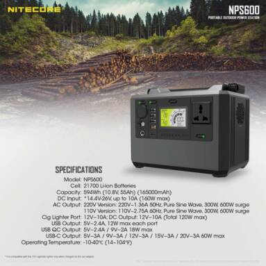 €510 with coupon for NITECORE NPS600 165000mAh 165AH 220V 300W LCD Display Portable Outdoor Power Station 21700 Battery Power Generator Power Source For Hunting Camping Beach Tour from EU CZ warehouse BANGGOOD