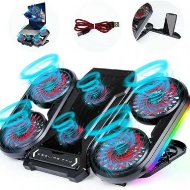 €32 with coupon for NUOXI Q6 Gaming Laptop Cooler RGB Cooling Pad Radiator USB 6 Fans Computer Stand with Mobile Phone Holder for Under 18″ Laptop from BANGGOOD