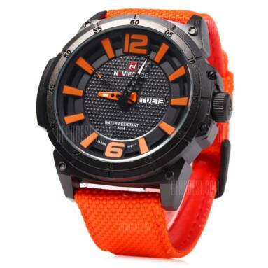 $13 with coupon for Naviforce 9066 Day Date Display Men Quartz Watch  –  ORANGE from GearBest