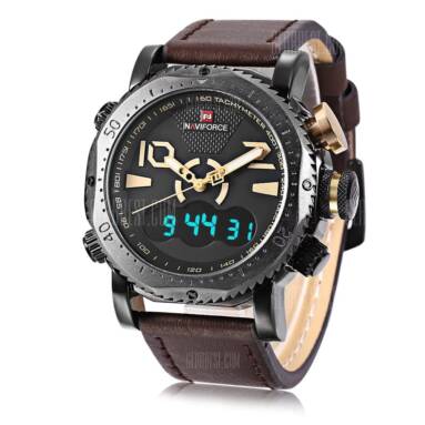 $13 with coupon for Naviforce NF9094M Male Dual Movt Watch  –  DEEP BROWN from GearBest