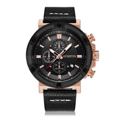 $19 with coupon for OCHSTIN 6012G Genuine Leather Band Men Watch  –  BLACK from Gearbest