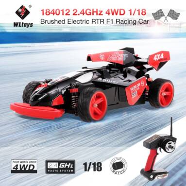 $68 with coupon for Original WLtoys 184012 2.4GHz 4WD 1/18 45KM/H Brushed Electric RTR F1 Racing RC Car from TOMTOP