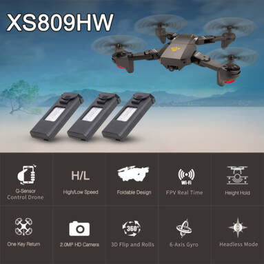 Only $56.99 For VISUO XS809HW Wifi FPV 2.0MP 120° FOV Wide Angle Foldable Selfie Drone from RCMOMENT