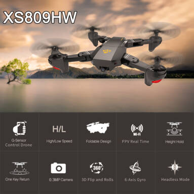 Only $34.99 For VISUO XS809HW Wifi FPV 2.0MP 120° FOV Wide Angle Foldable Selfie Drone from RCMOMENT