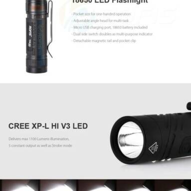 $52 with coupon for ROFIS TR20 18650 LED Flashlight from Gearbest