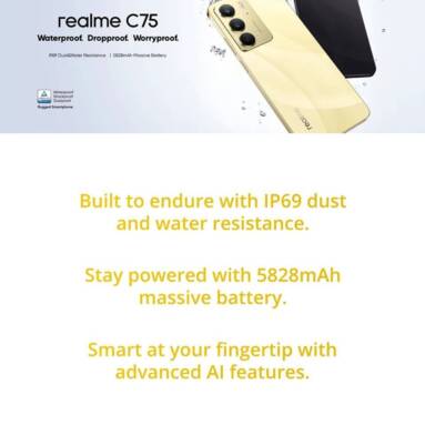 147 € s kupónem na chytrý telefon Realme C75 256 GB verze pro EU od GSHOPPER