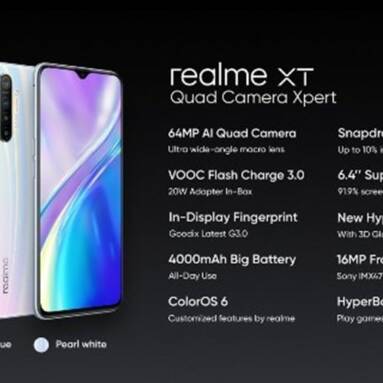 €244 with coupon for Realme XT 6.4 inch FHD+ In-Display Fingerprint 4000mAh 64MP AI Quad Cameras 8GB RAM 128GB ROM Snapdragon 712 AIE Octa Core 2.3GHz 4G Smartphone – Pearl White from BANGGOOD