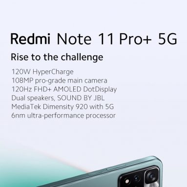 299 € med kupong för Xiaomi Redmi Note 11 Pro+ 5G Smartphone 8GB+128GB NFC MediaTek Dimensity 920 5G AMOLED Display 108MP Kamera 120W HyperCharge från EU-lager EDWAYBUY